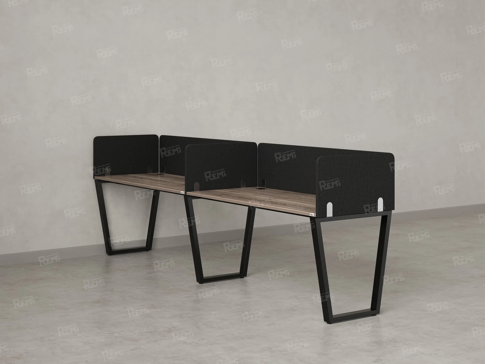 Бенч-система в 1 ряд, 2 рабочих места 5 тканевых экранов 2700x700x750 RM174-1-27x7 Дуб Маувелла/Черный