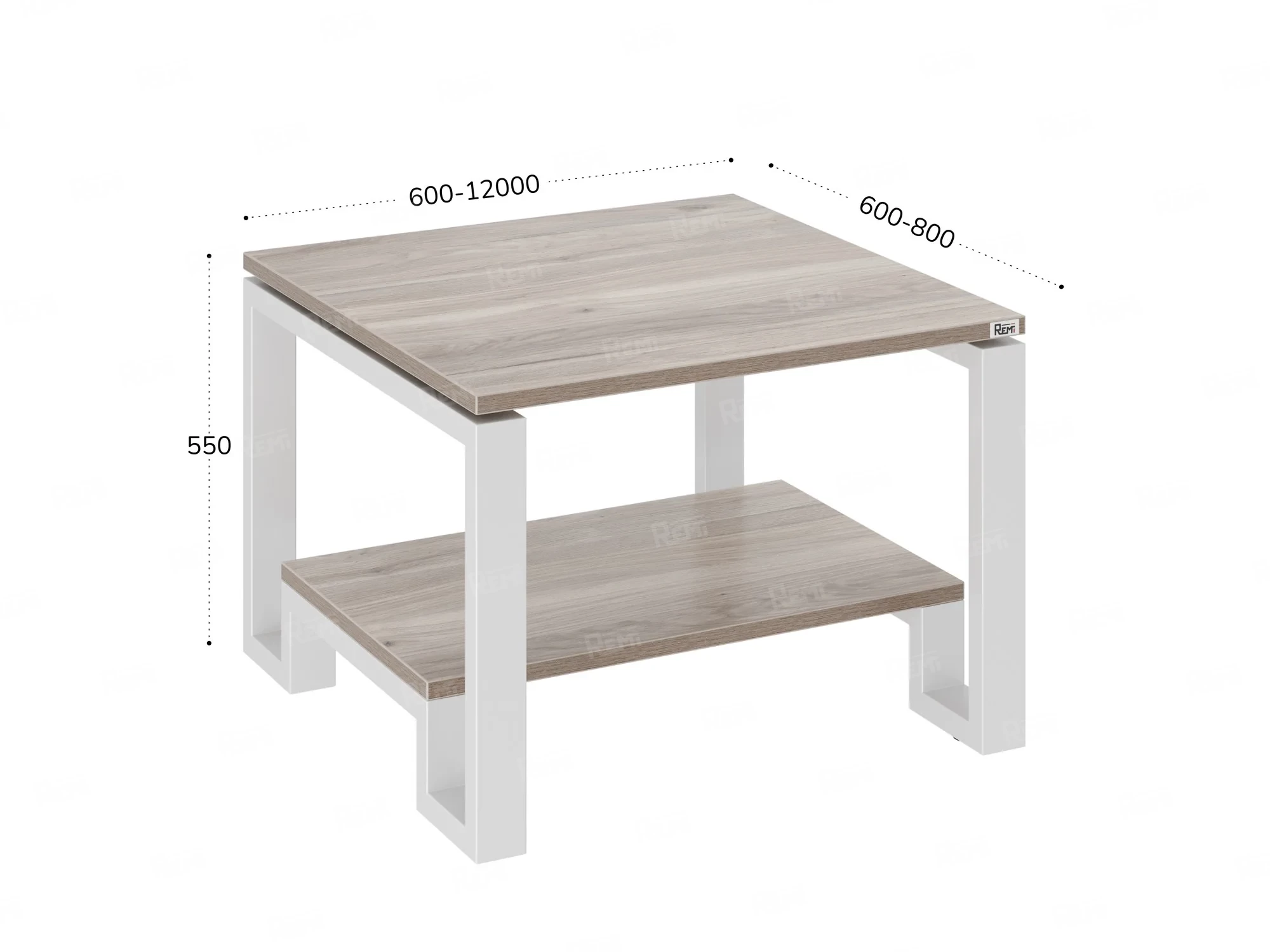 Журнальный стол с полкой 800x800x550 RM181-8x8 Дуб Маувелла/Белый