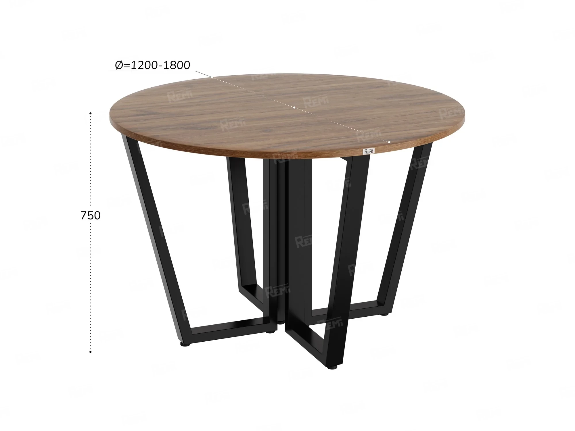 Круглый стол на U-образных опорах 1300x1300x750 RM188-13x13 Дуб Юстус/Черный