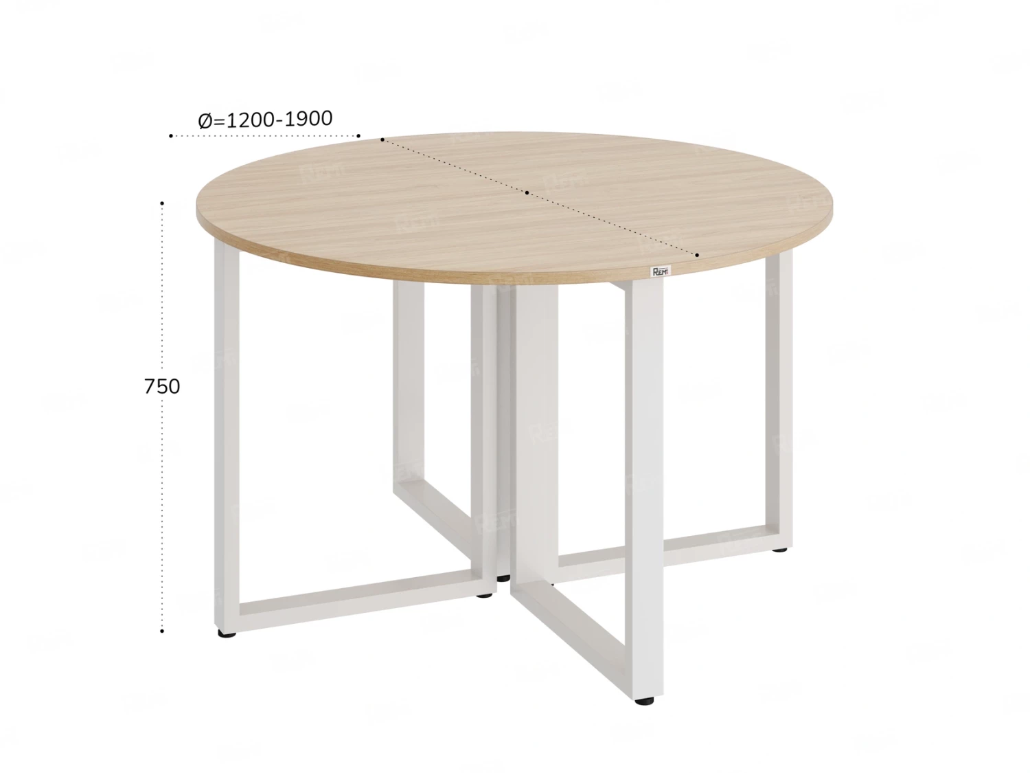 Круглый стол на О-образных опорах 1200x1200x750 RM187-12x12 Дуб Маувелла/Белый