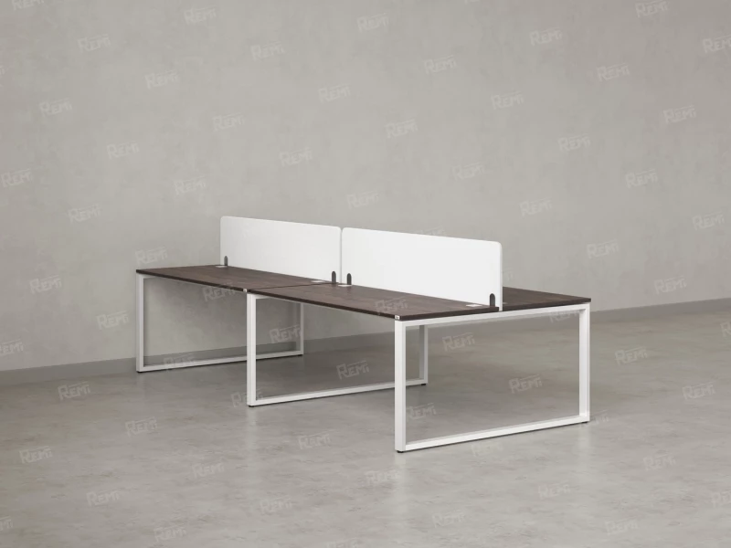 Бенч-система, 4 рабочих места, на О-образных опорах, 2 тканевых экранов 3600x1600x750 RM170-3-18x16 Дуб Апрельский шоколад/Белый