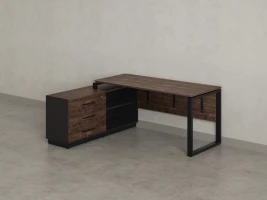 Стол прямой с тумбой L, ЛДСП экран, О-опора 1400x600x750 RM013L-14x6 Дуб Апрельский шоколад/Черный