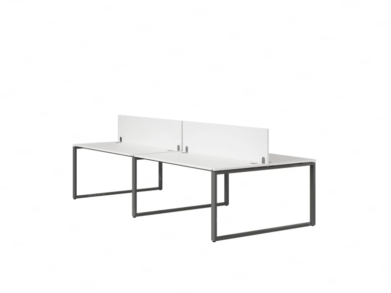 Бенч-система, 4 рабочих места, на О-образных опорах, 2 ЛДСП экранов 2800x1200x750 RM170-4-14x12 Белый/Серый