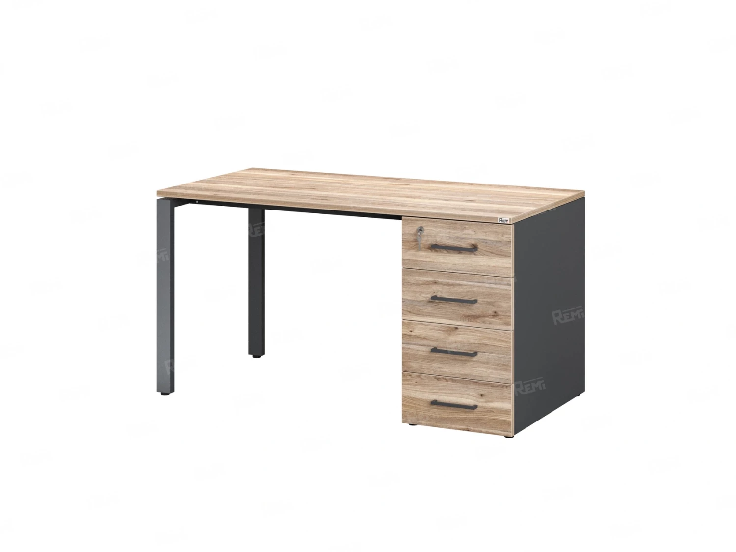 Стол прямой с тумбой на П-образных опоре, правый 1800x700x750 RM103-18x7 Дуб Маувелла/Серый