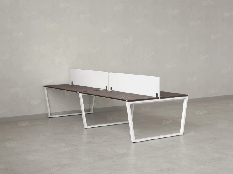 Бенч-система, 4 рабочих места, на U-образных опорах, 2 тканевых экранов 2400x1400x750 RM173-3-12x14 Дуб Апрельский шоколад/Белый