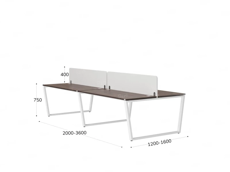 Бенч-система, 4 рабочих места, на U-образных опорах, 2 тканевых экранов 2400x1400x750 RM173-3-12x14 Дуб Апрельский шоколад/Белый