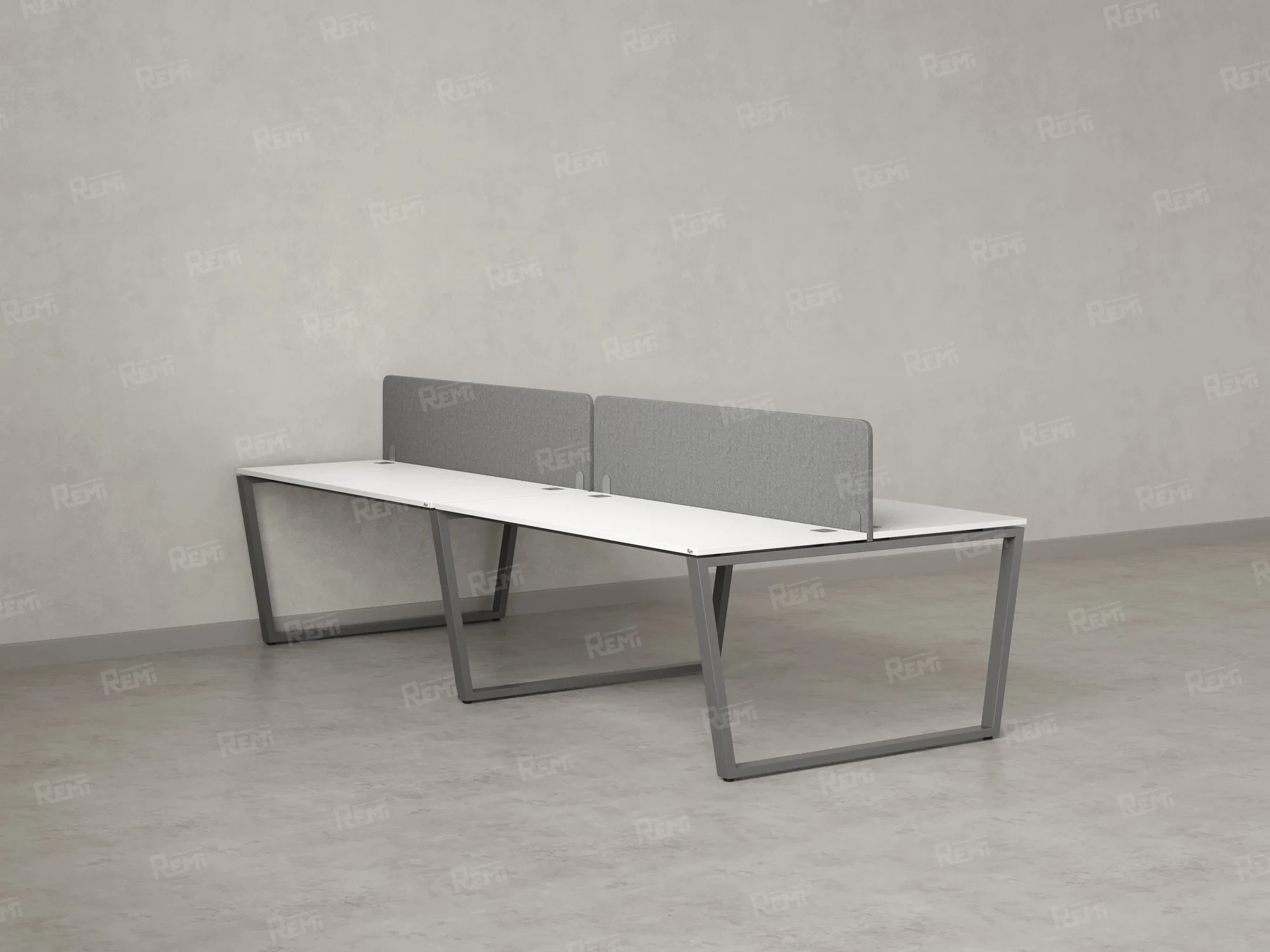 Бенч-система, 4 рабочих места, на U-образных опорах, 2 тканевых экранов 3200x1600x750 RM173-3-16x16 Белый/Серый