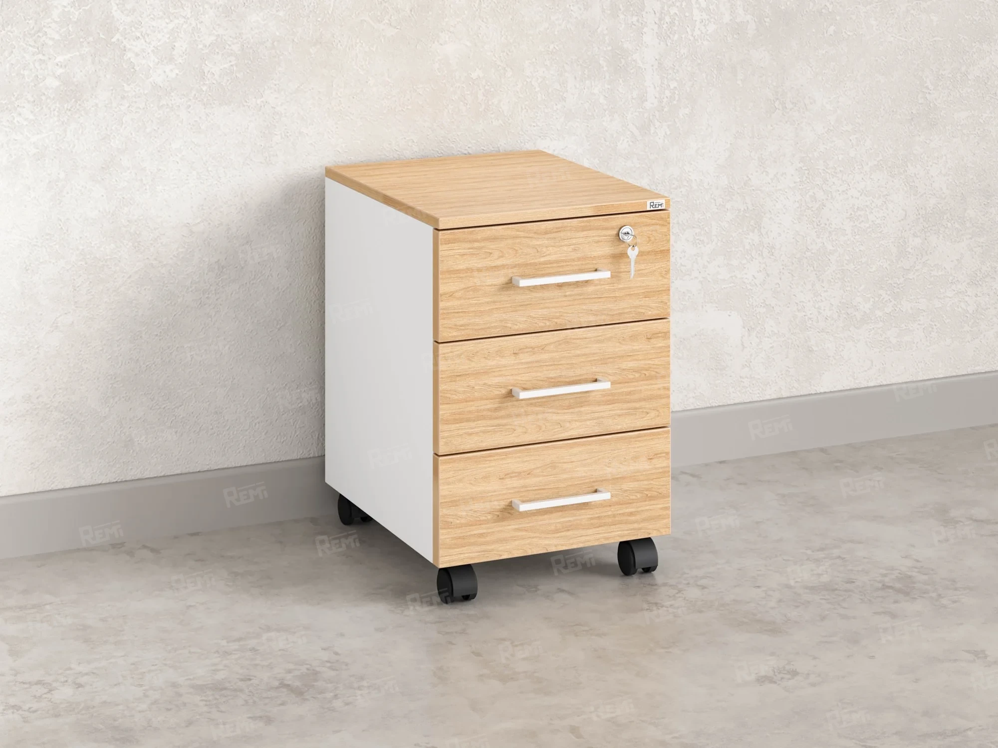 Тумба мобильная, 3 ящика 400x500x600 RM120-40x50 Вяз Швейцарский светлый/Белый