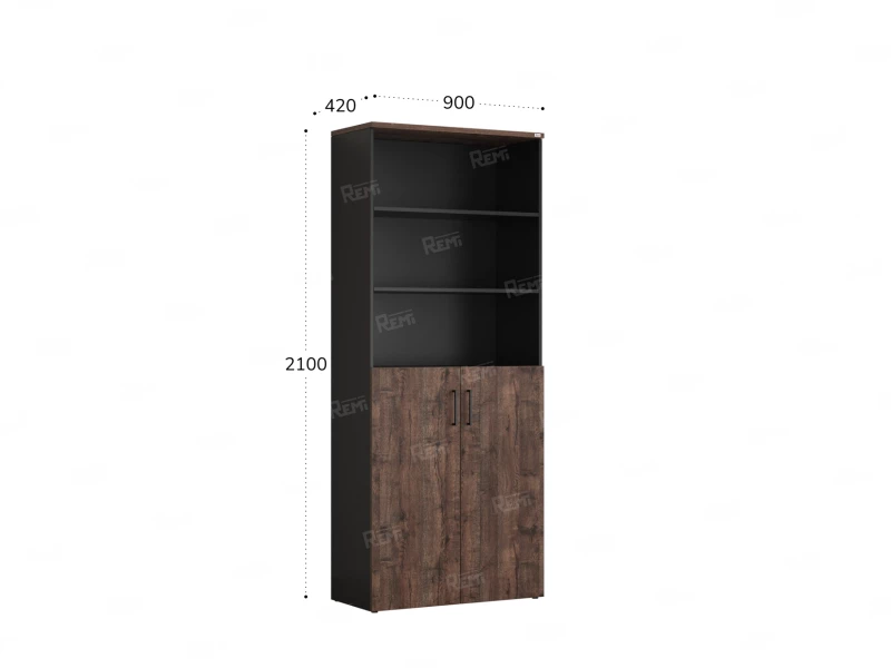 Шкаф комбинированный, регулируемые опоры, 6 уровней 900x420x2100 RM155-90x41 Дуб Апрельский шоколад/Черный