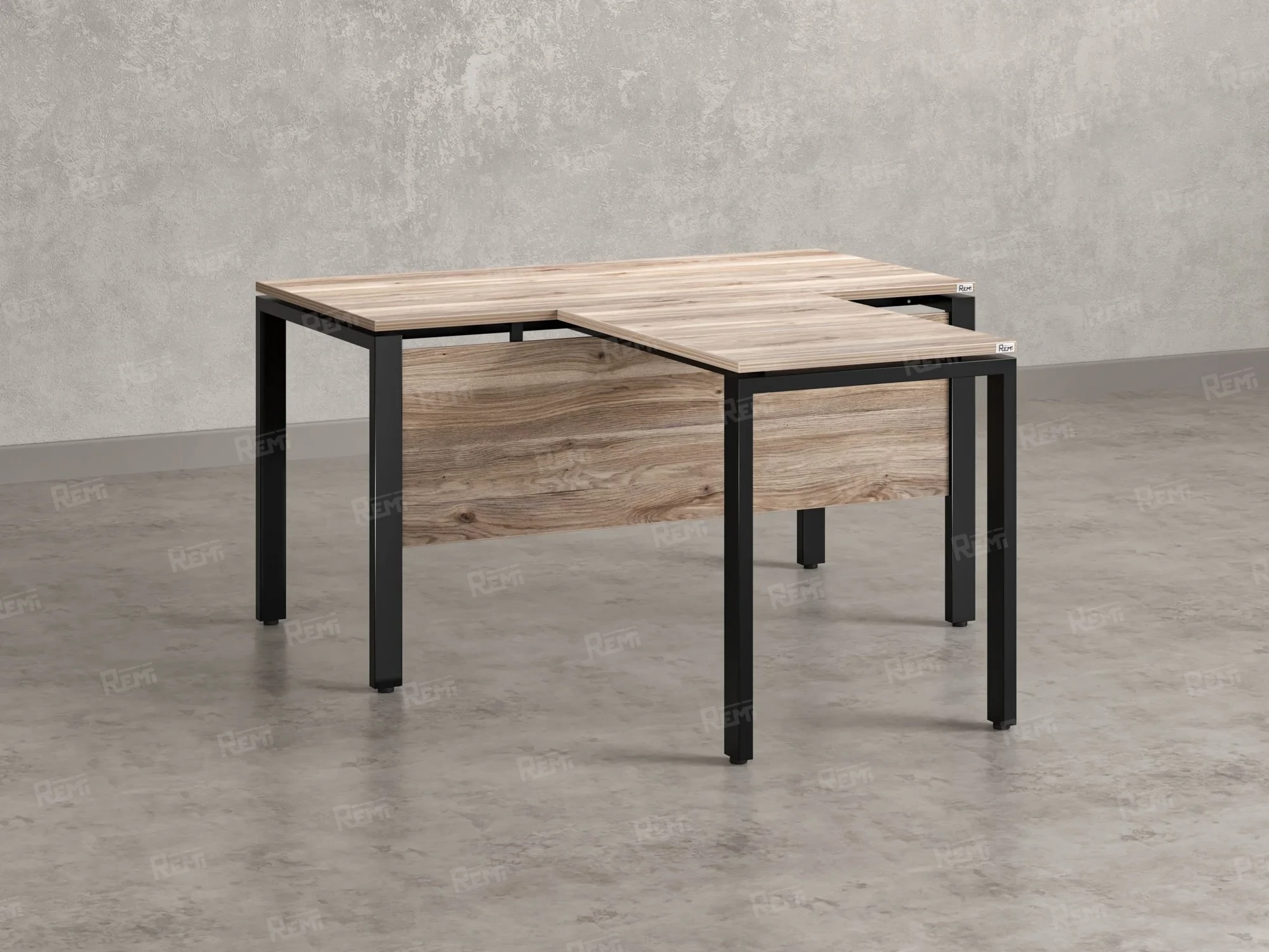 Стол с брифингом с парящей столешницей на П-образных опорах с экраном ЛДСП RM043-10x8 1000x1800x750 Дуб Маувелла/Черный