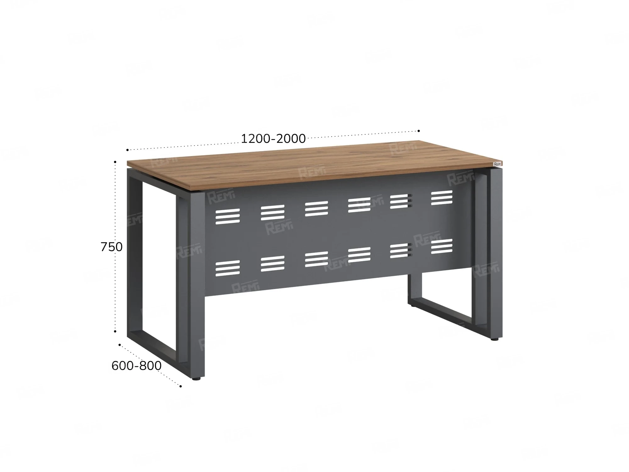 Стол прямой на О-образных опорах с металлическим экраном 1200x900x750 RM042-12x9 Юстус/Серый