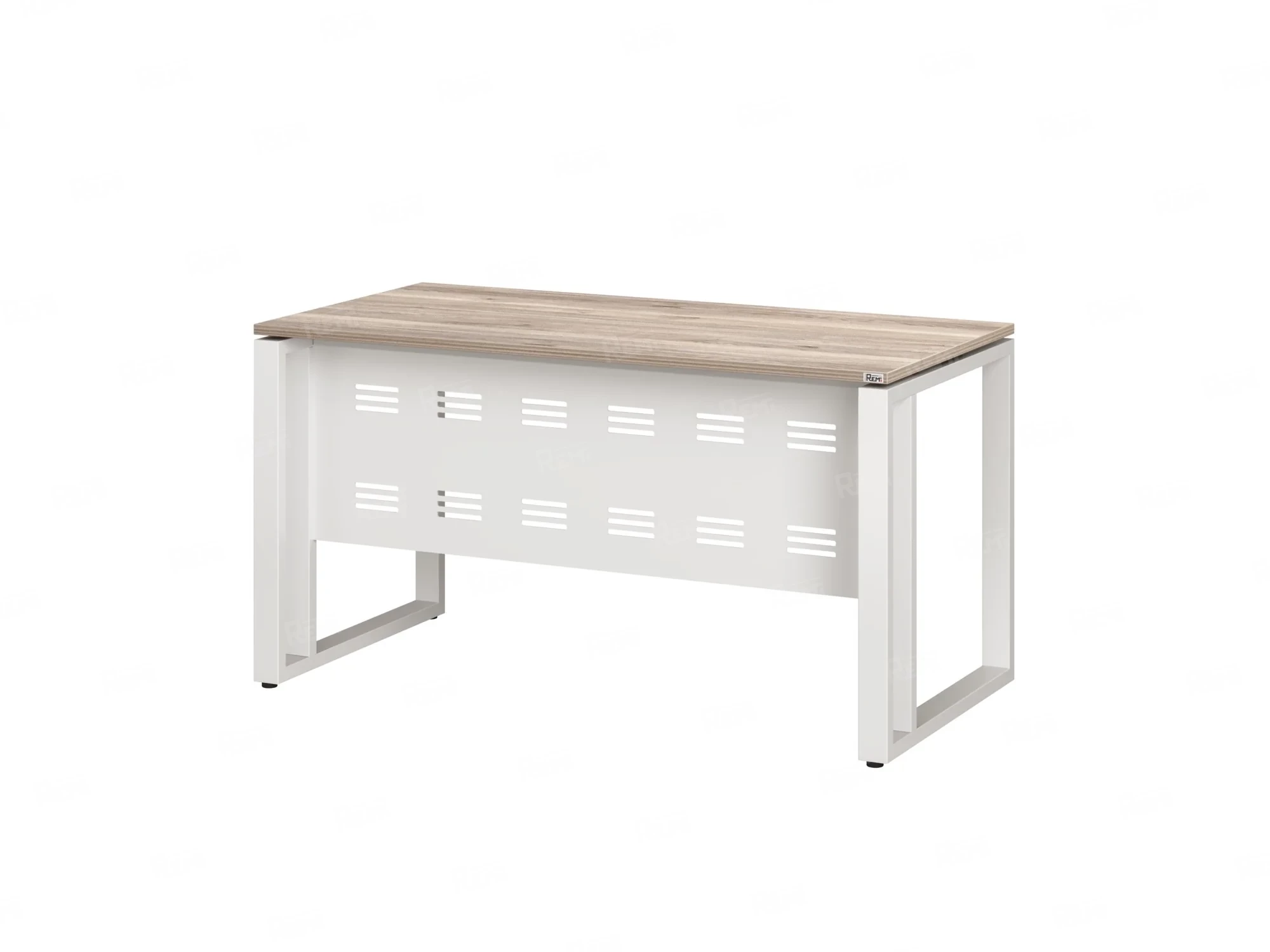 Стол прямой на О-образных опорах с металлическим экраном 1800x700x750 RM042-18x7 Дуб Маувелла/Белый