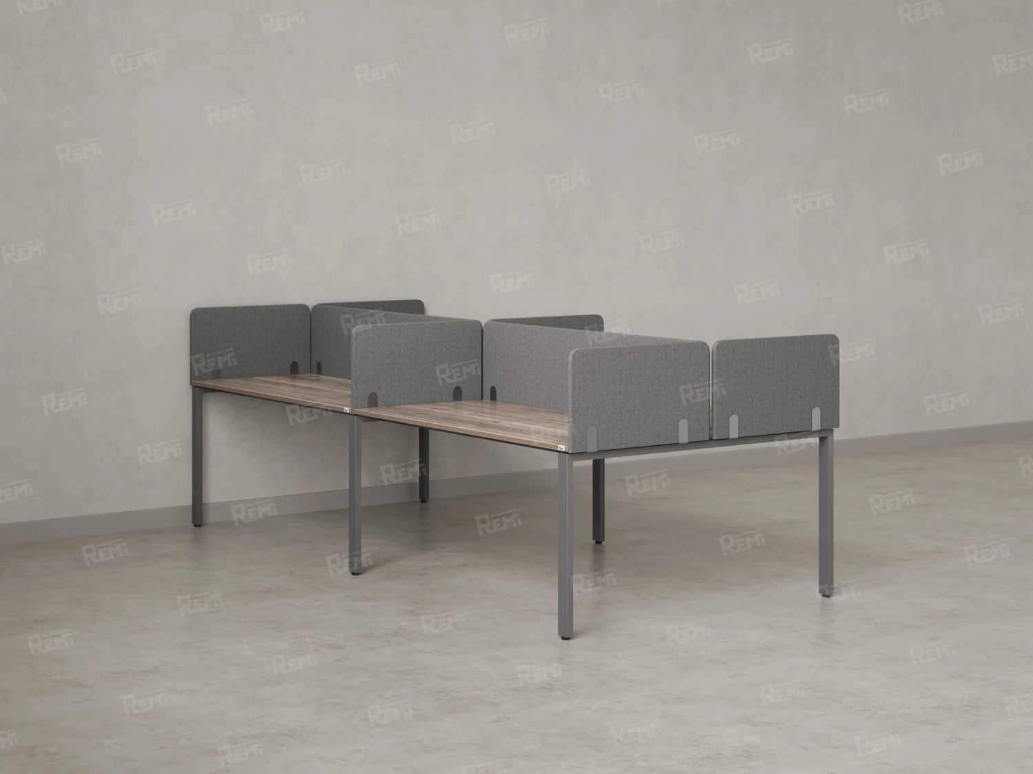 Бенч-система, 4 рабочих места, на П-образных опорах, 8 тканевых экранов 3600x1200x750 RM166-1-18x12 Дуб Маувелла/Серый