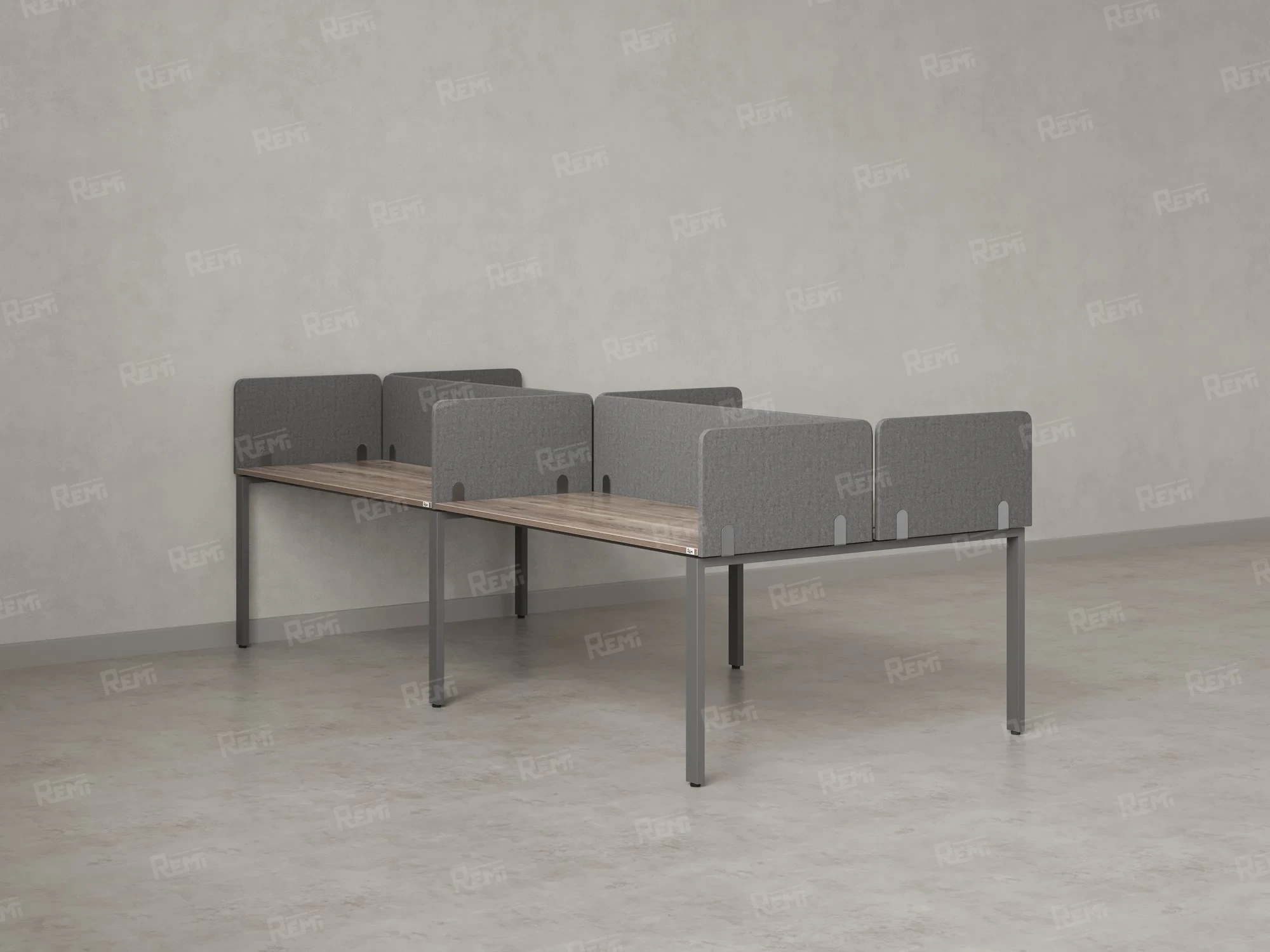 Бенч-система, 4 рабочих места, на П-образных опорах, 8 тканевых экранов 3600x1200x750 RM166-1-18x12 Дуб Маувелла/Серый