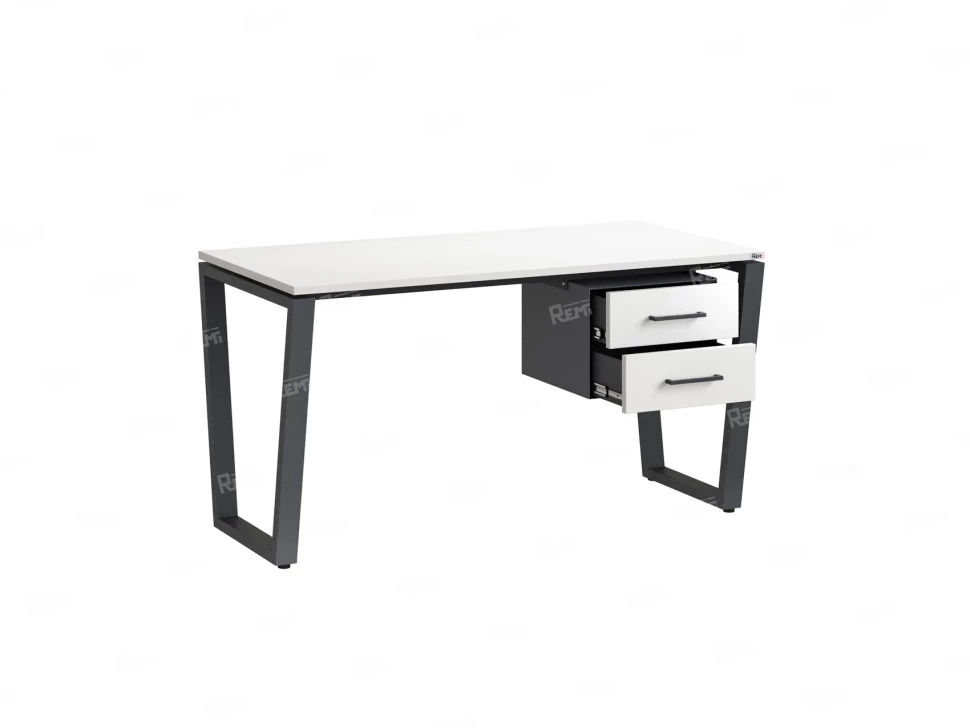 Стол прямой с подвесной тумбой 2 ящика, U-опора 1800x600x750 RM035-18x6 Белый/Серый