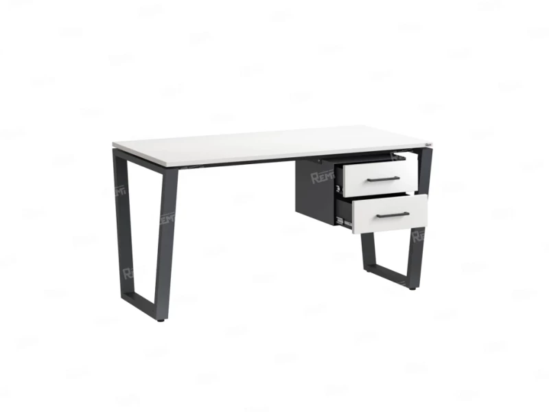 Стол прямой с подвесной тумбой 2 ящика, U-опора 1800x600x750 RM035-18x6 Белый/Серый