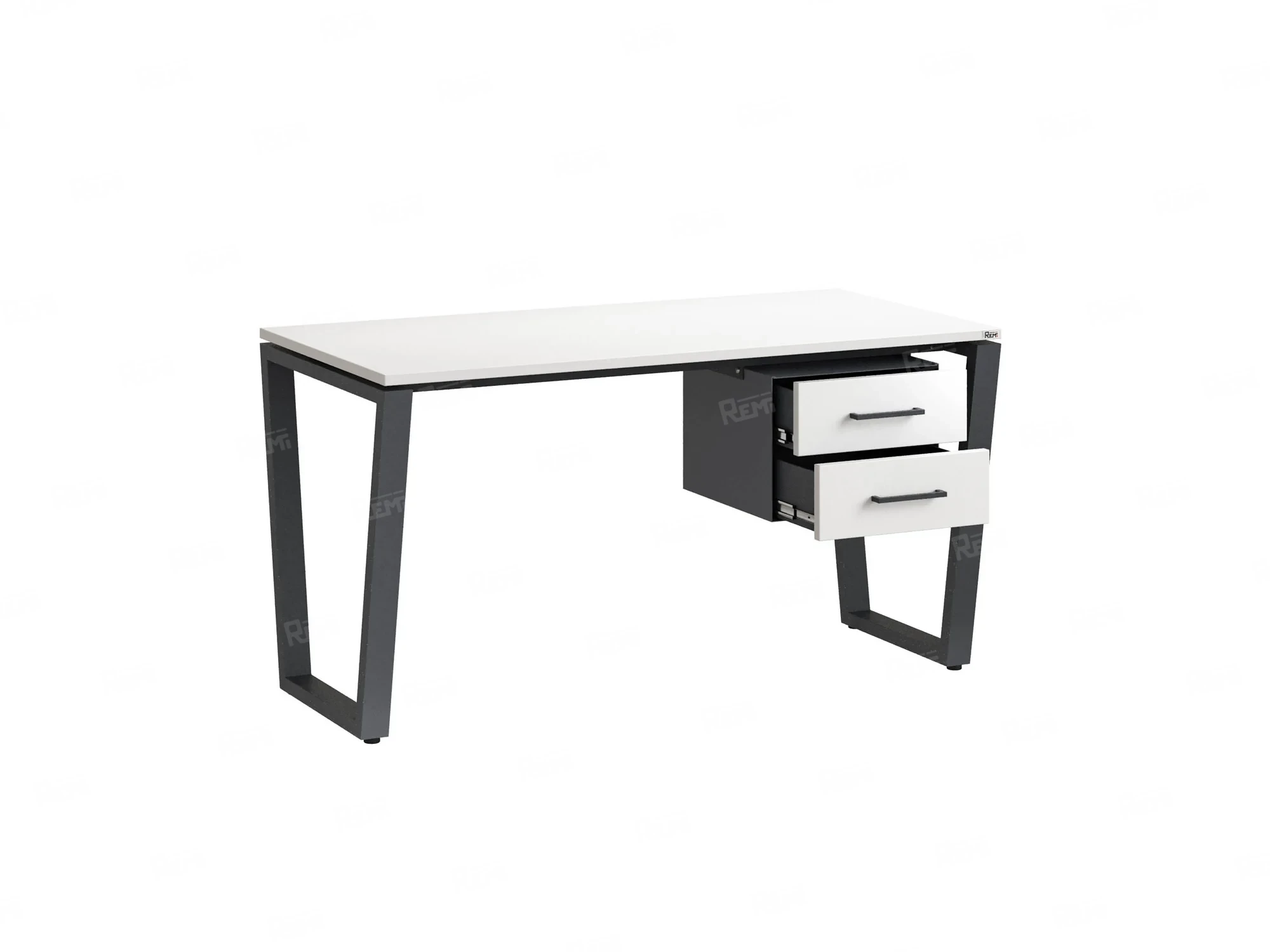 Стол прямой с подвесной тумбой 2 ящика, U-опора 1800x600x750 RM035-18x6 Белый/Серый