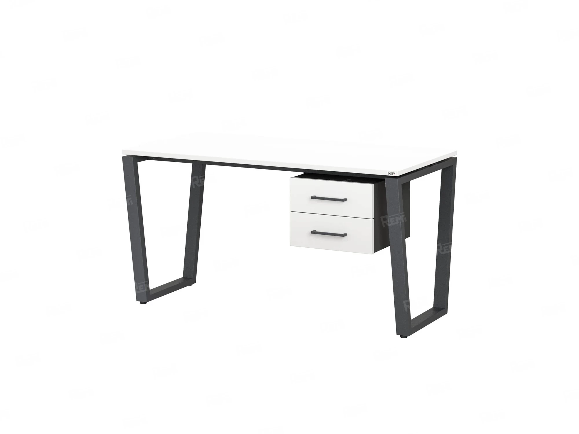 Стол прямой с подвесной тумбой 2 ящика, U-опора 1800x600x750 RM035-18x6 Белый/Серый