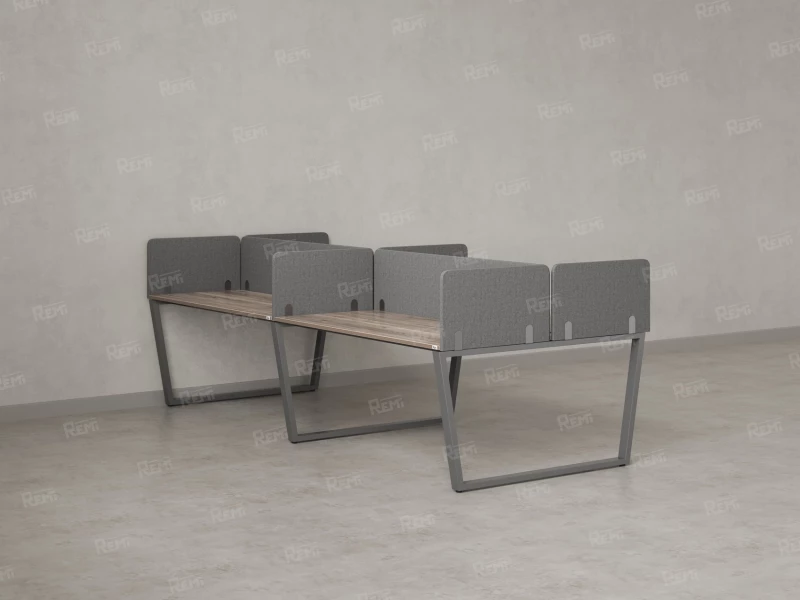 Бенч-система, 4 рабочих места, на U-образных опорах, 8 тканевых экранов 2800x1400x750 RM173-1-14x14 Дуб Маувелла/Серый