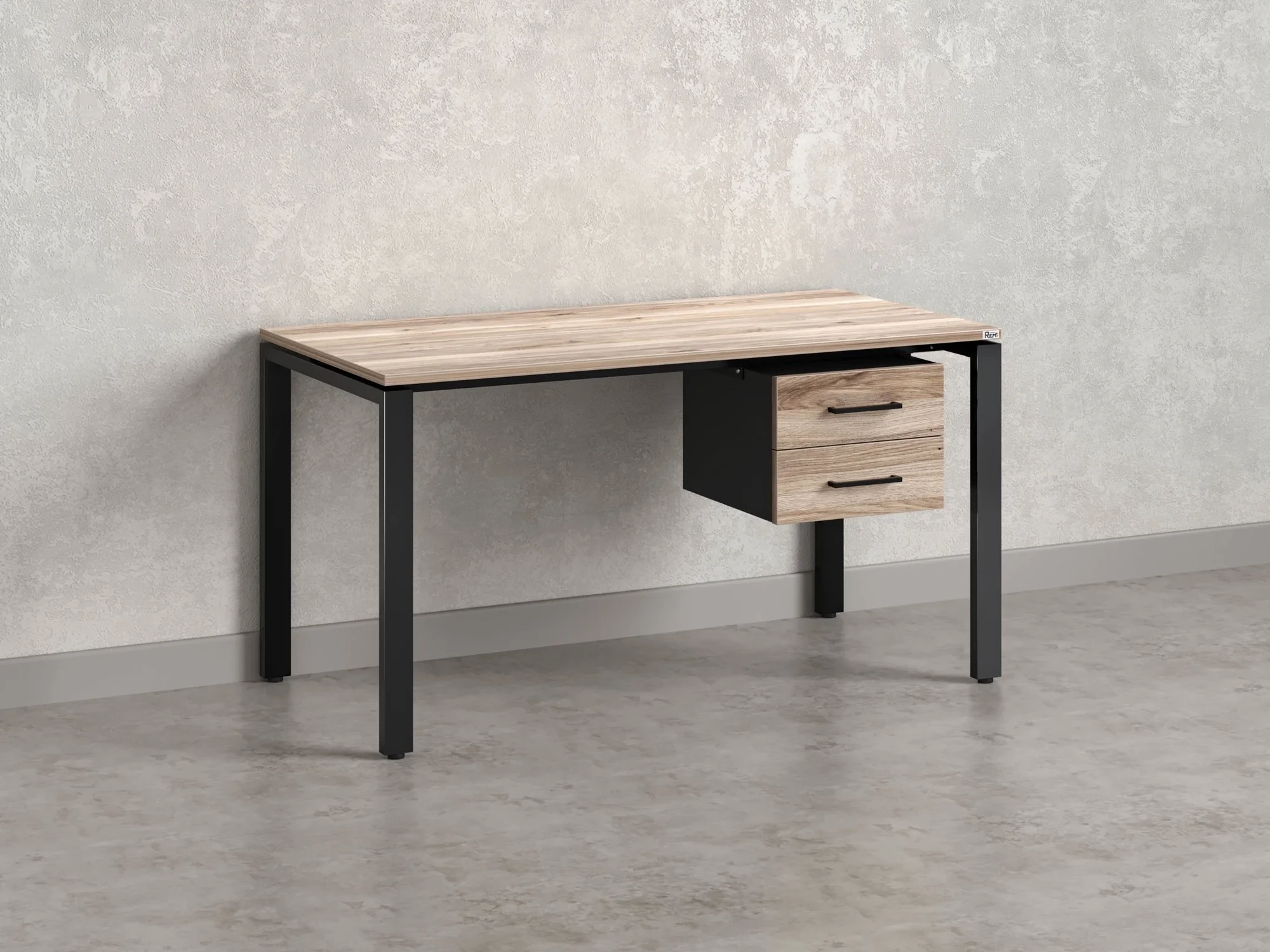 Стол прямой с подвесной тумбой 2 ящика, П-опора 1800x600x750 RM039-18x6 Дуб Маувелла/Черный