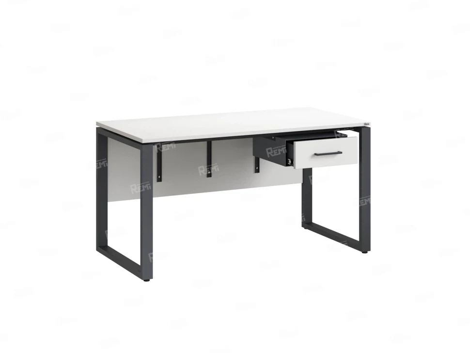 Стол прямой, подвесная тумба, ЛДСП экран, О-опора 1800x700x750 RM032-18x7 Белый/Серый