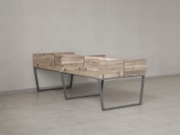 Бенч-система, 4 рабочих места, на U-образных опорах, 8 ЛДСП экранов 3600x1200x750 RM173-2-18x12 Дуб Маувелла/Серый