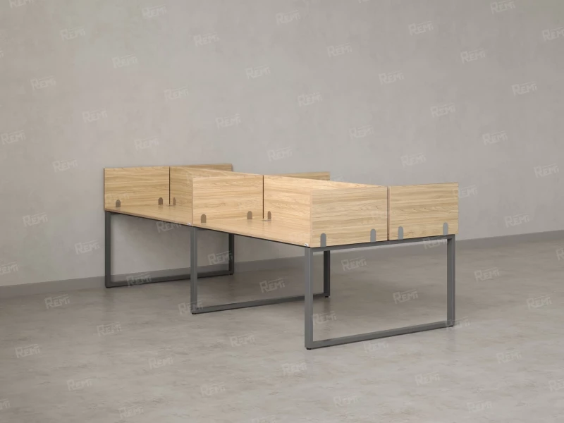 Бенч-система, 4 рабочих места, на О-образных опорах, 8 ЛДСП экранов 3200x1200x750 RM170-1-16x12 Вяз Швейцарский светлый/Серый