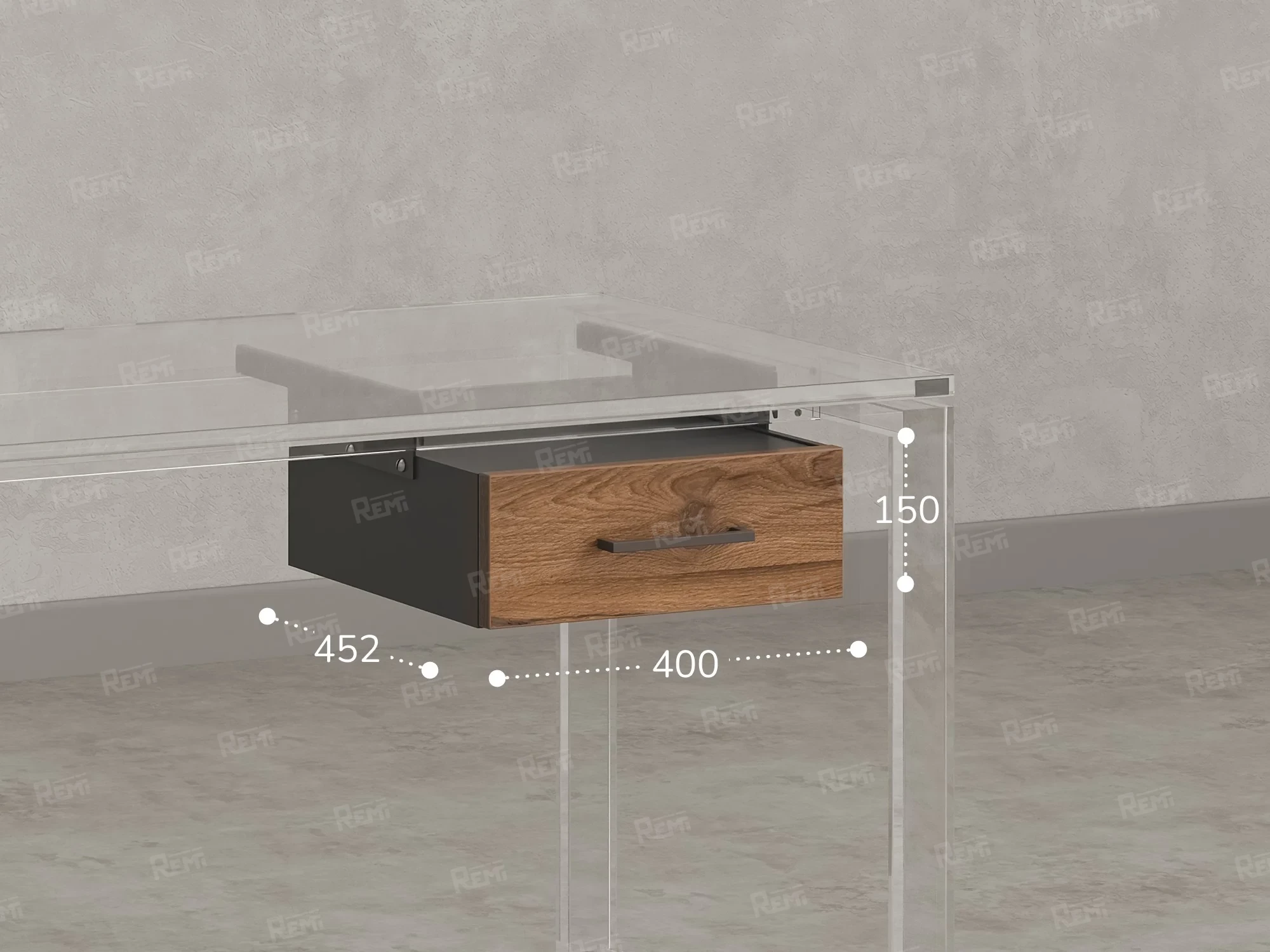 Тумба подвесная, один ящик 400x452x150 RM200-16х7 Юстус/Серый