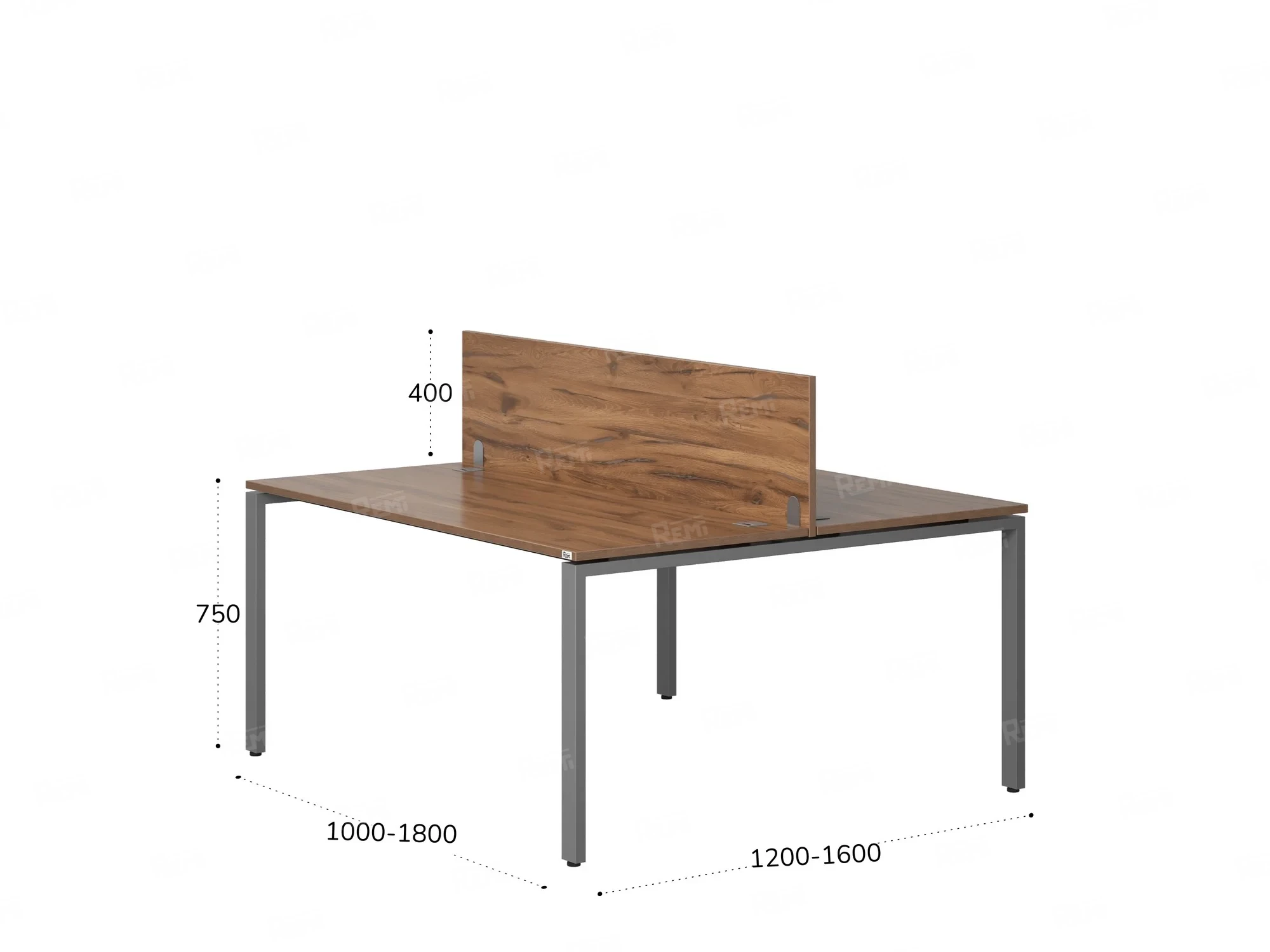 Бенч-система, 2 рабочих места, с одним экраном ЛДСП 1200x1200x750 RM165-2-12x12 Дуб Юстус/Серый