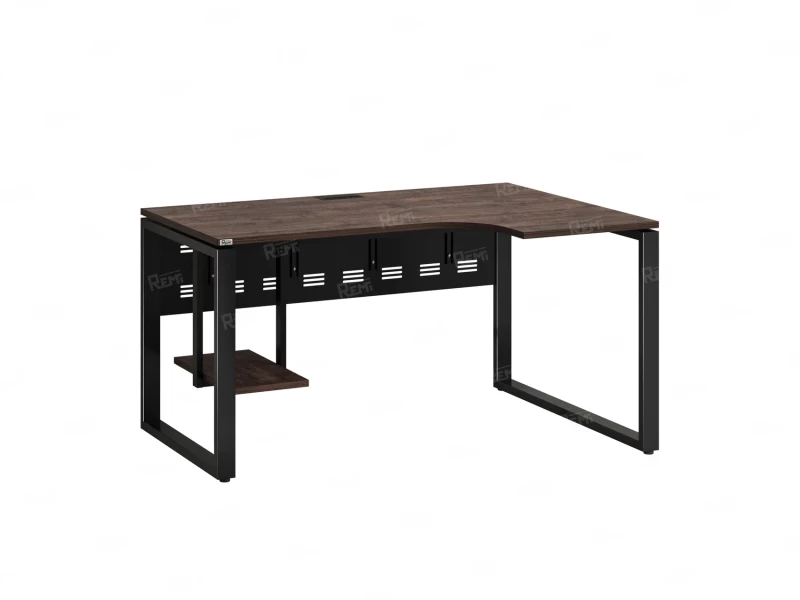 Стол угловой, экран металл, О-опора, правый 1600x700/900x750, RM057-16x7-9 Дуб Апрельский шоколад/Черный