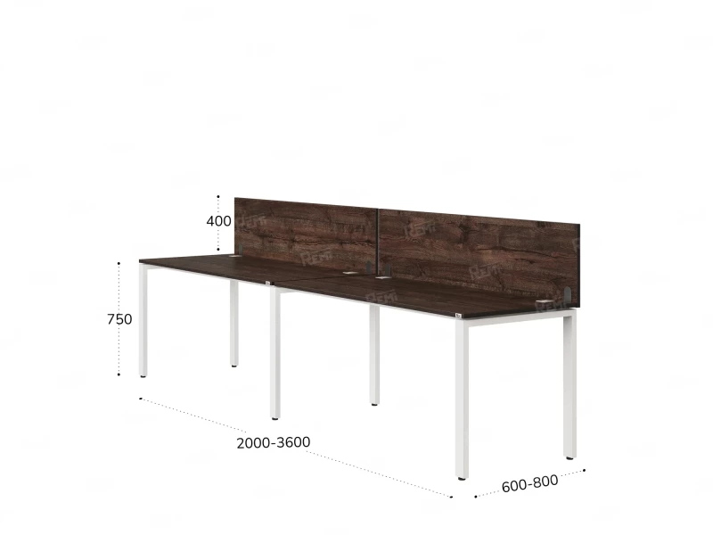 Бенч-система в 1 ряд, 2 рабочих места 2 ЛДСП экранов 3200x600x750 RM167-4-32x6 Дуб Апрельский шоколад/Белый