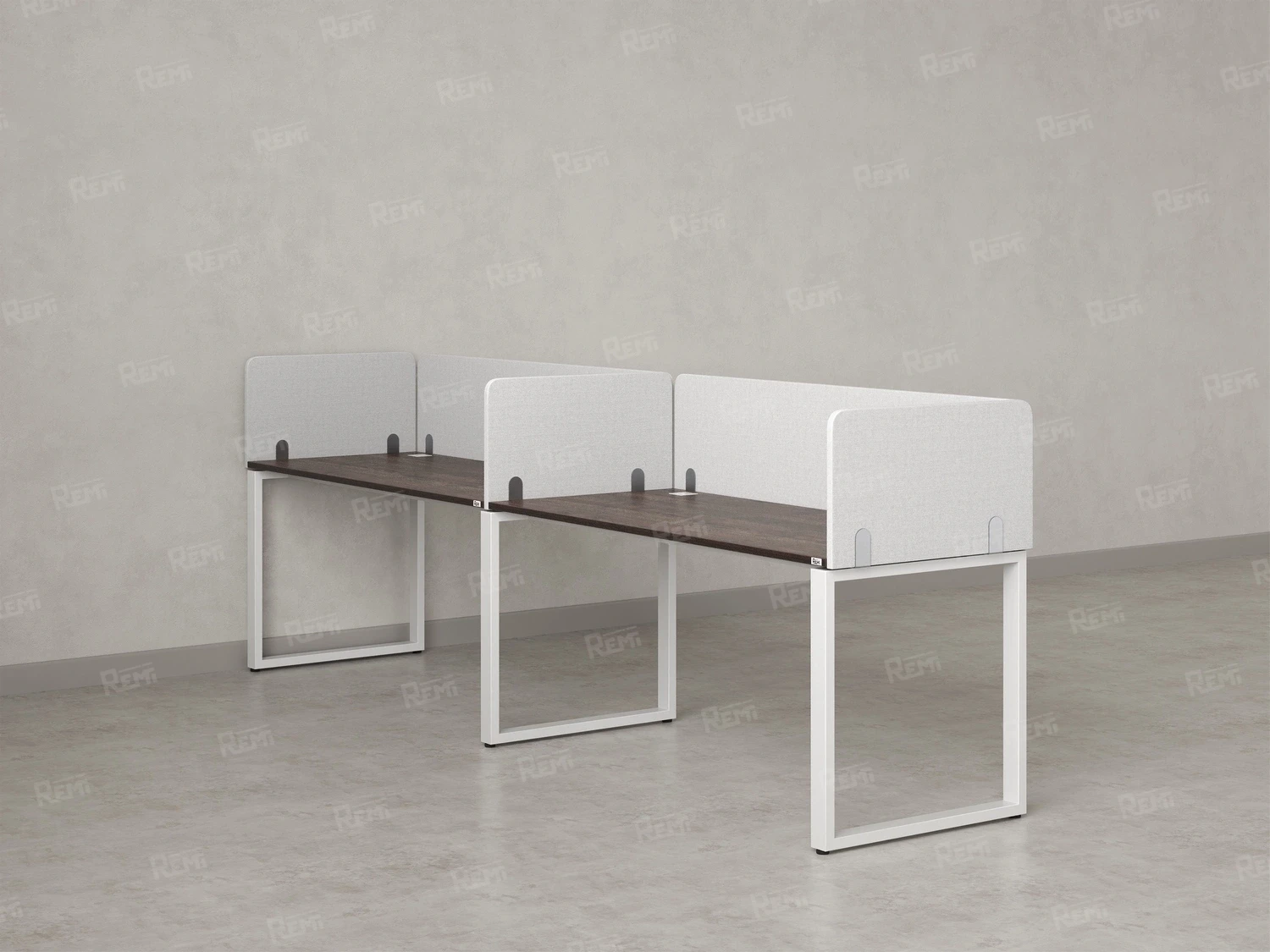 Бенч-система в 1 ряд, 2 рабочих места 5 тканевых экранов 3600x800x750 RM168-1-36x8 Дуб Апрельский шоколад/Белый