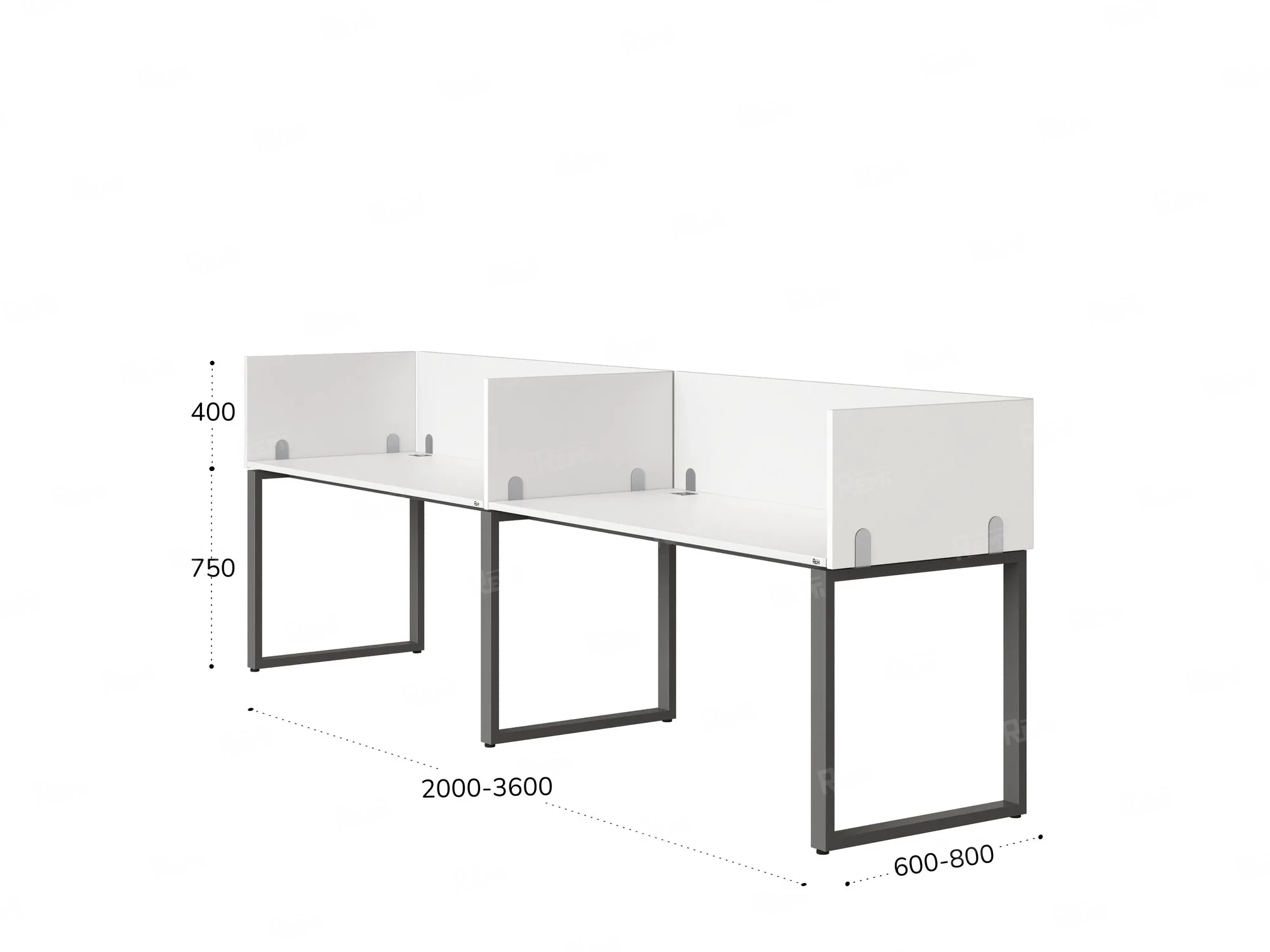 Бенч-система в 1 ряд, 2 рабочих места 5 ЛДСП экранов 2700x600x750 RM168-2-27x6 Белый/Серый