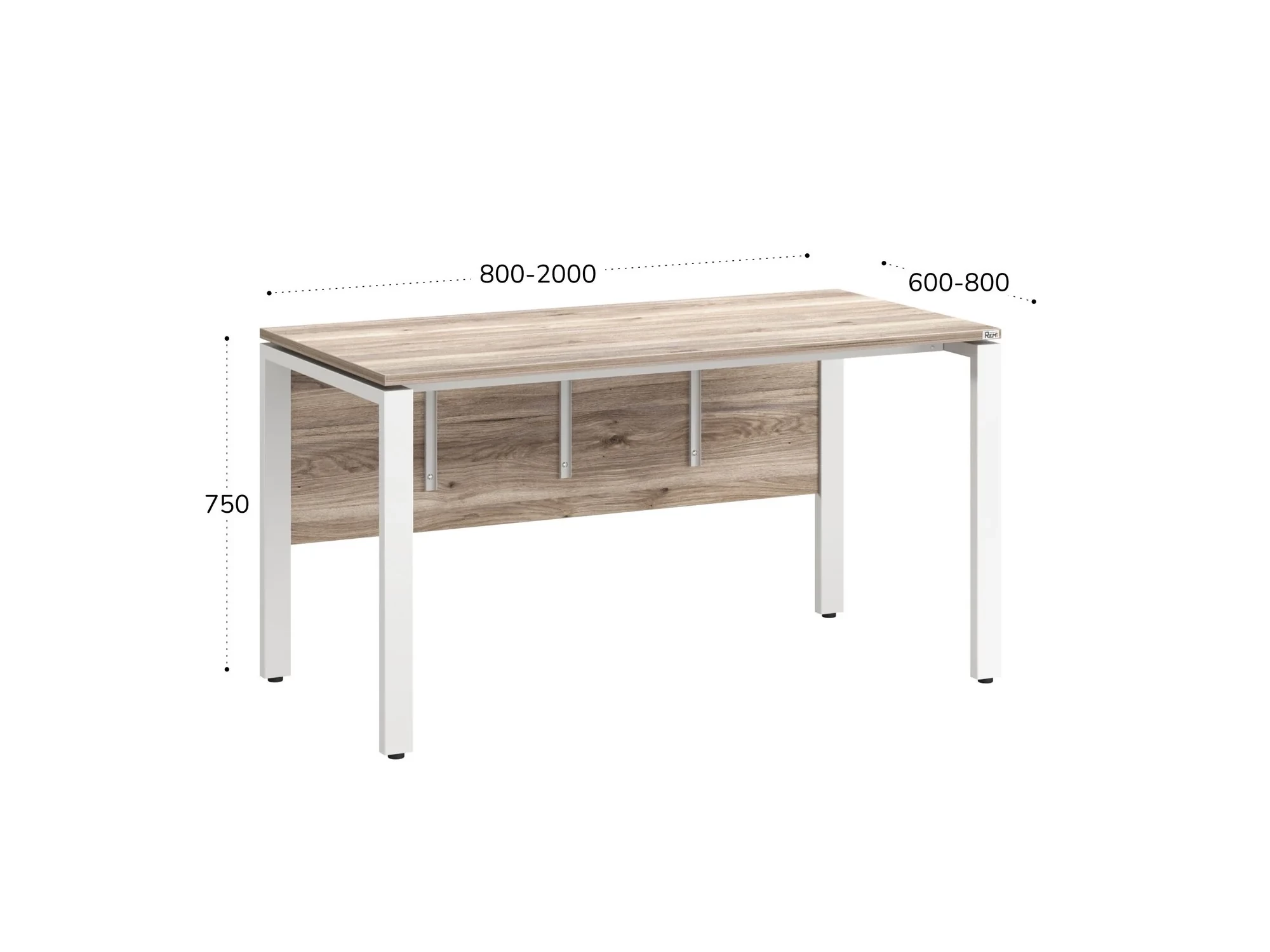Стол прямой, П-опоры, экран ЛДСП,парящая стол-ца 1000x700x750 RM007-10x7 Дуб Маувелла/Белый