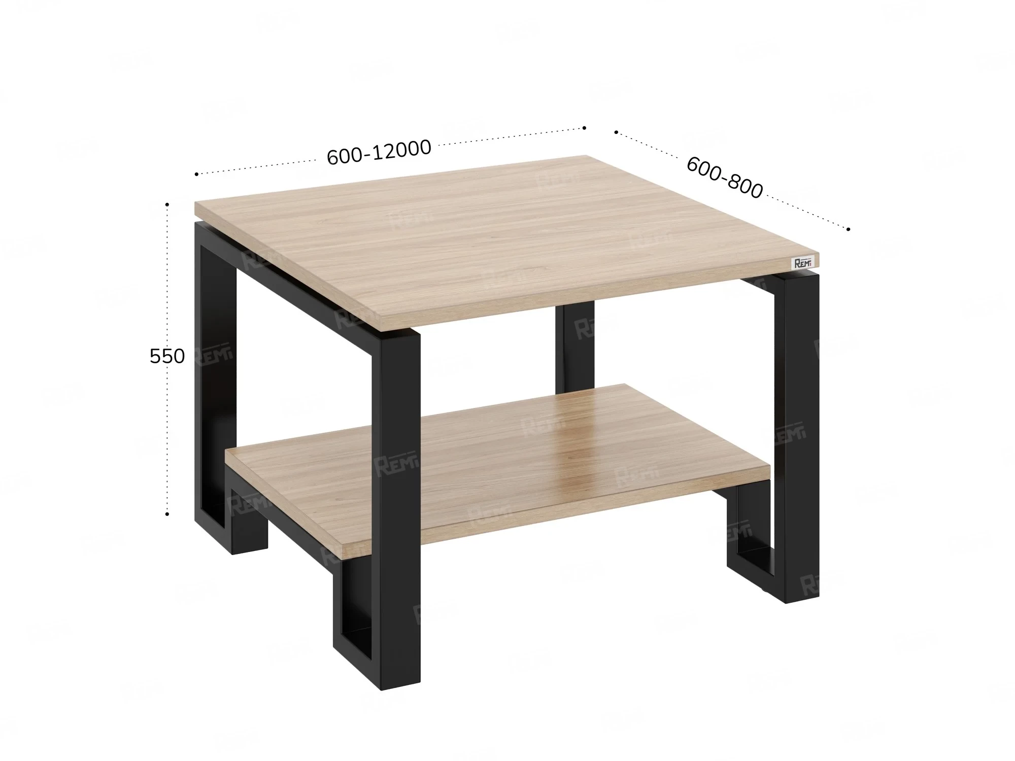 Журнальный стол с полкой 1200x600x550 RM181-12x6 Вяз Швейцарский светлый/Черный