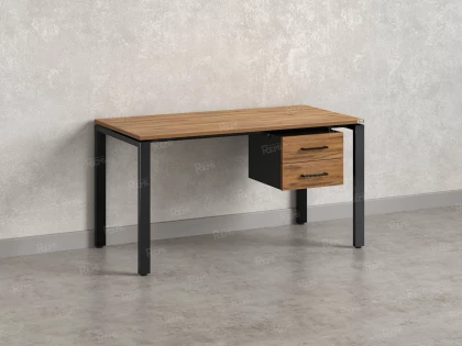 Стол прямой с подвесной тумбой 2 ящика, П-опора 1600x700x750 RM039-16x7 Дуб Юстус/Черный