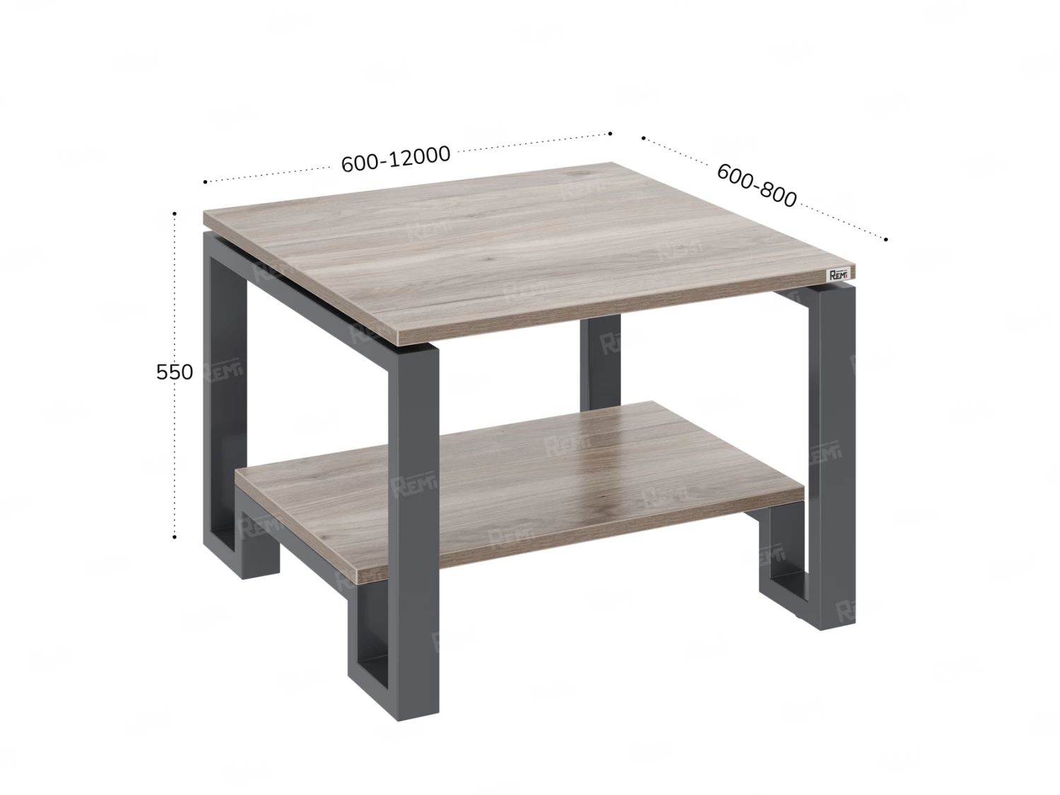 Журнальный стол с полкой 800x800x550 RM181-8x8 Дуб Маувелла/Серый