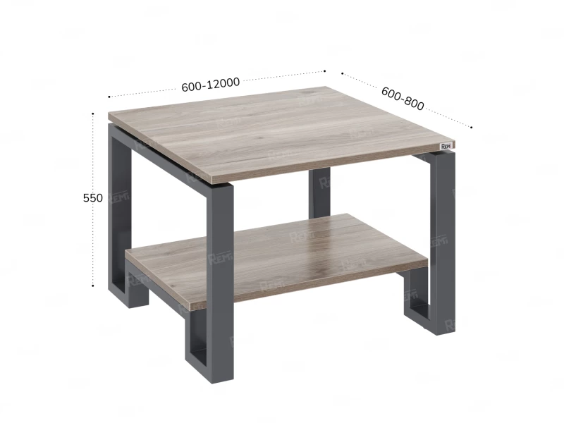 Журнальный стол с полкой 800x800x550 RM181-8x8 Дуб Маувелла/Серый