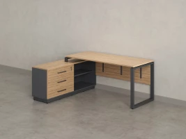 Стол прямой с тумбой L, ЛДСП экран, О-опора 2000x700x750 RM013L-20x7 Вяз Швейцарский светлый/Серый
