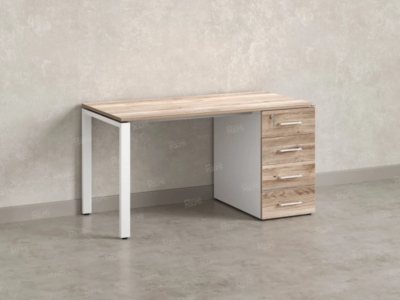 Стол прямой с тумбой на П-образных опоре, правый 1800x700x750 RM103-18x7 Дуб Маувелла/Белый