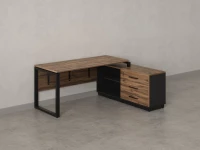 Стол прямой с тумбой R, ЛДСП экран, О-опора 1800x1400x750 RM012R-18x7 Дуб Юстус/Черный