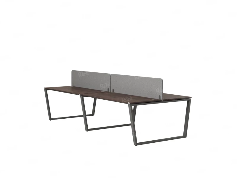 Бенч-система, 4 рабочих места, на U-образных опорах, 2 тканевых экранов 2400x1400x750 RM173-3-12x14 Дуб Апрельский шоколад/Серый
