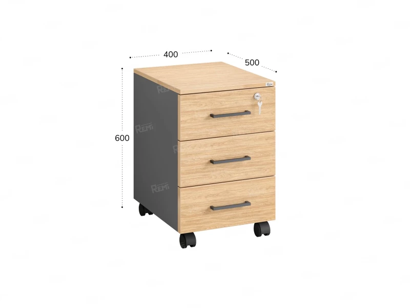 Тумба мобильная, 3 ящика 400x500x600 RM120-40x50 Вяз Швейцарский светлый/Серый