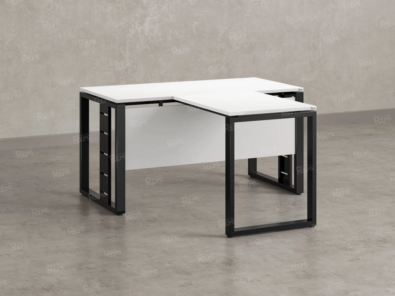 Стол с брифингом с парящей столешницей на О-образных опорах с экраном ЛДСП RM045-14x7 1400x2100x750 Белый/Черный
