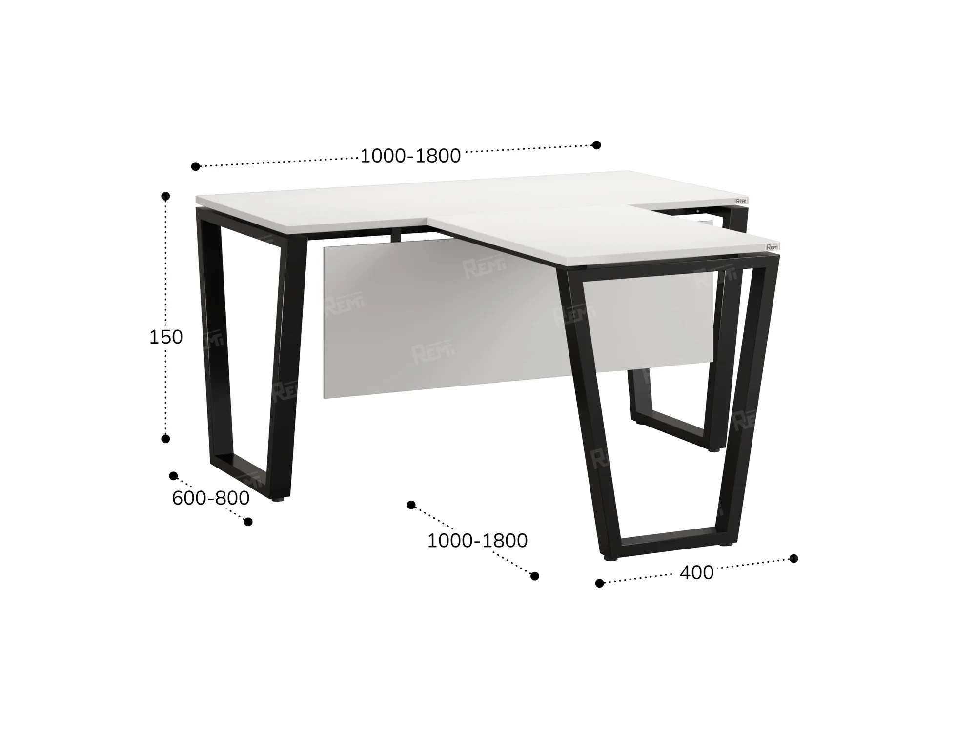 Стол с брифингом с парящей столешницей на U-образных опорах с экраном ЛДСП RM047-14x6 1400x2000x750 Белый/Черный