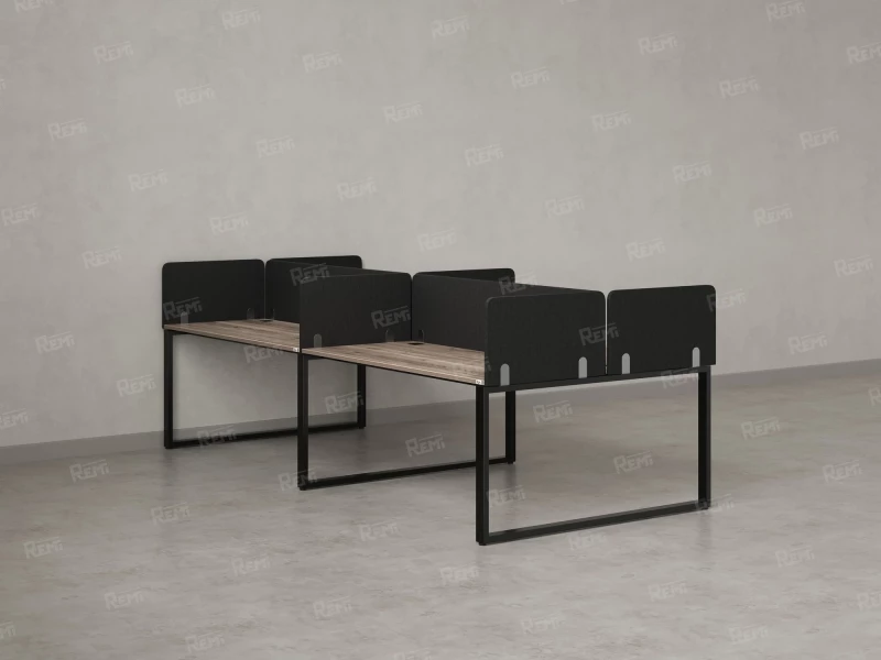 Бенч-система, 4 рабочих места, на О-образных опорах, 8 тканевых экранов 2000x1600x750 RM170-1-10x16 Дуб Маувелла/Черный