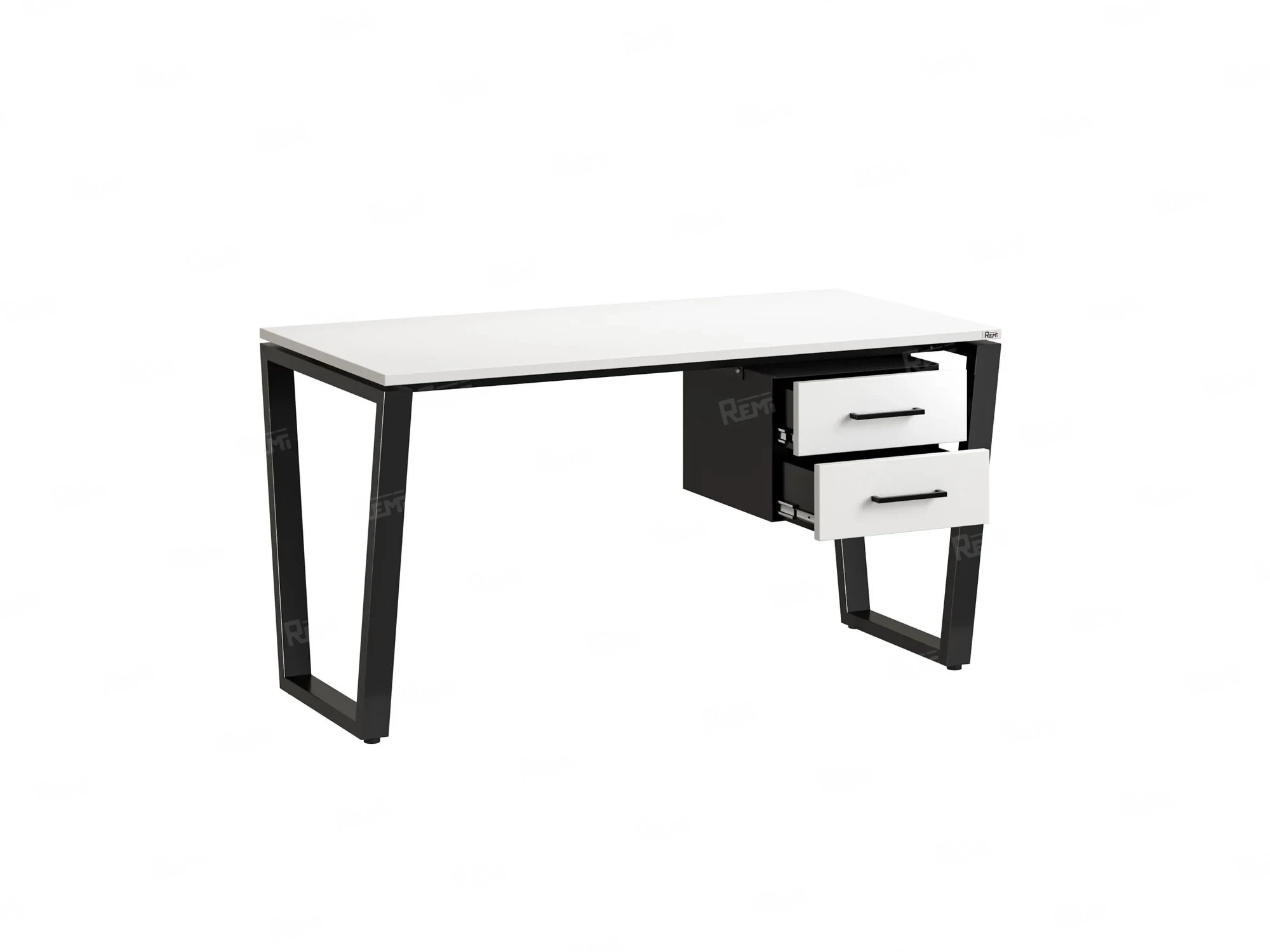 Стол прямой с подвесной тумбой 2 ящика, U-опора 1800x600x750 RM035-18x6 Белый/Черный