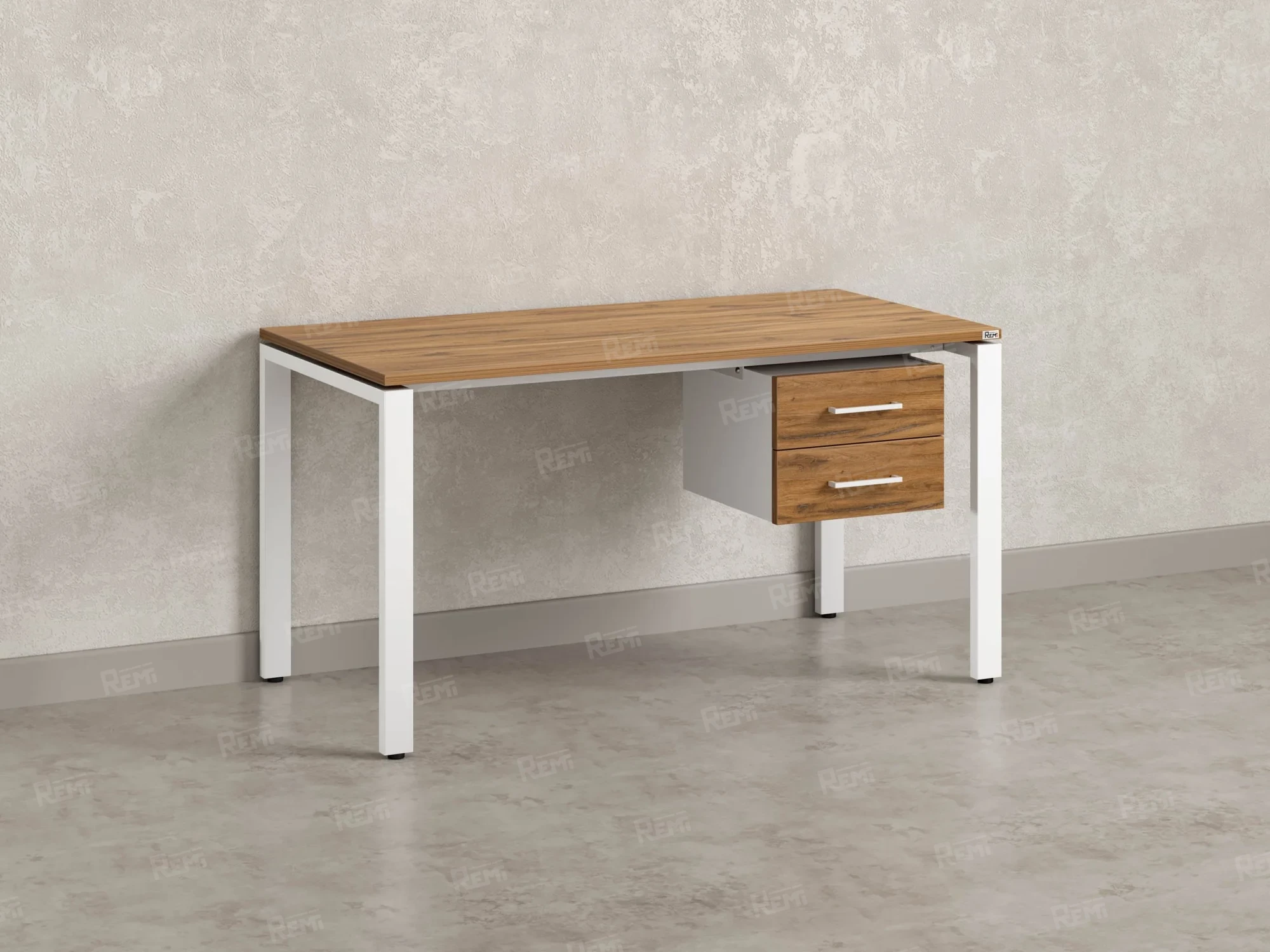 Стол прямой с подвесной тумбой 2 ящика, П-опора 1800x600x750 RM039-18x6 Дуб Юстус/Белый