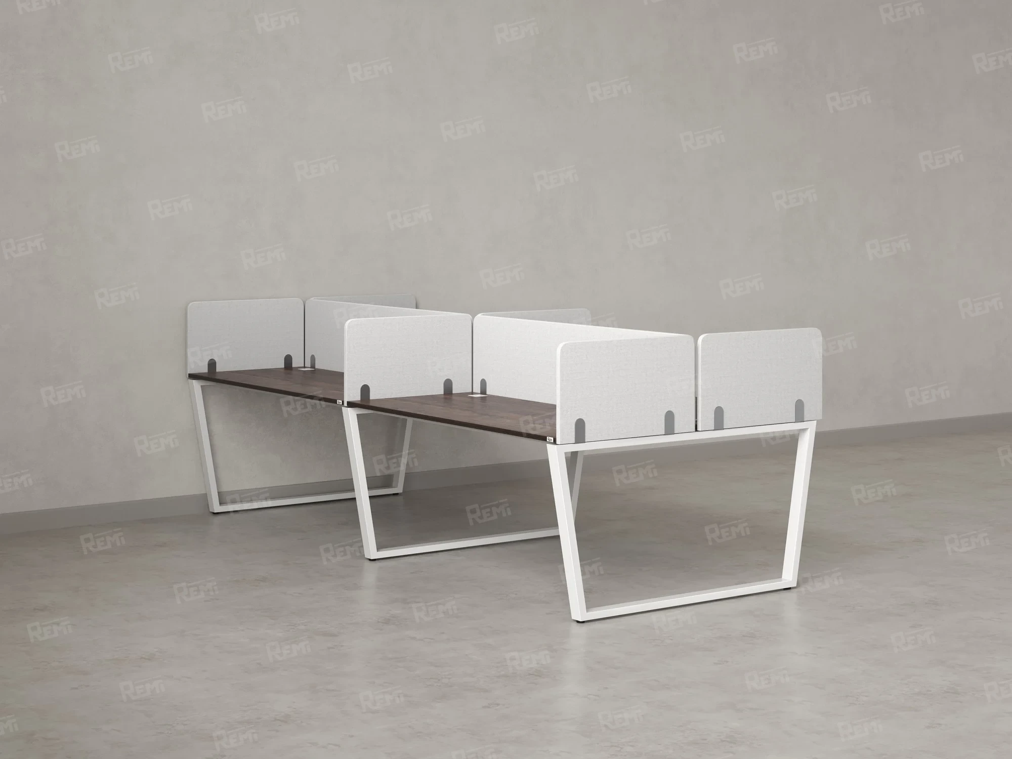 Бенч-система, 4 рабочих места, на U-образных опорах, 8 тканевых экранов 3600x1600x750 RM173-1-18x16 Дуб Апрельский шоколад/Белый