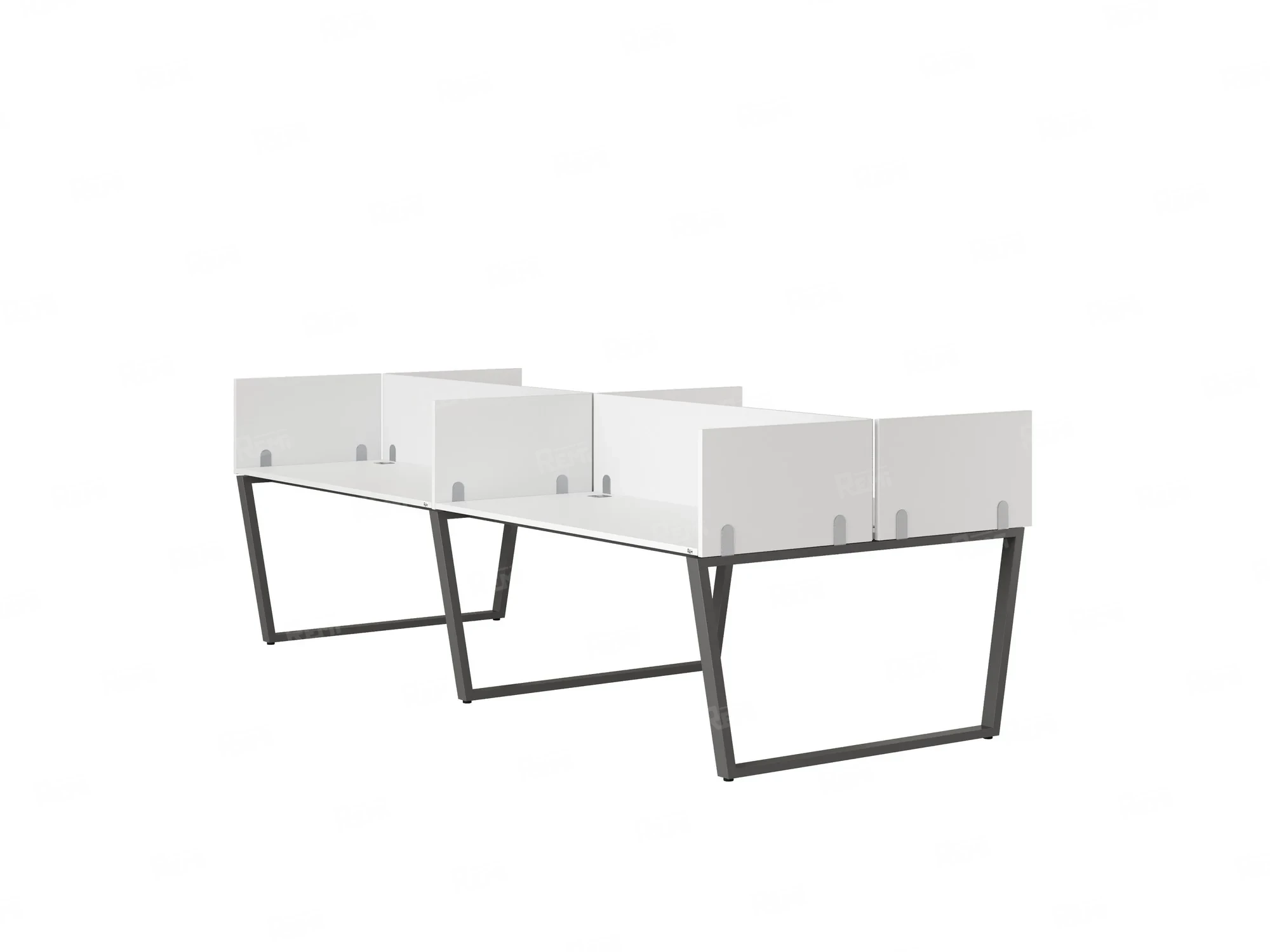 Бенч-система, 4 рабочих места, на U-образных опорах, 8 ЛДСП экранов 2800x1200x750 RM173-2-14x12 Белый/Серый